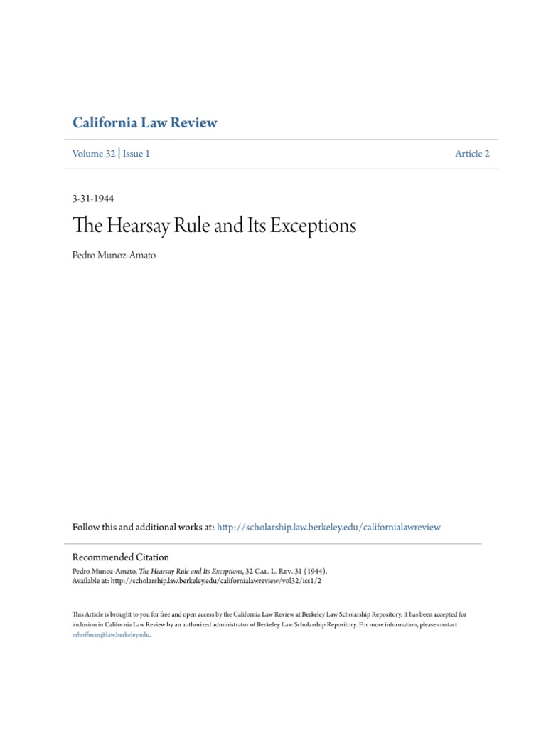 The Hearsay Rule and Its Exceptions PDF Hearsay In United States