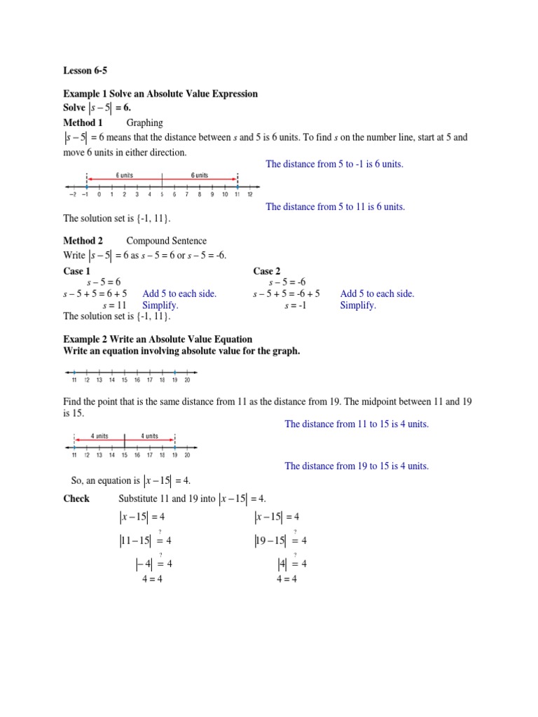 Algebra: Absolute Value Solutions | PDF
