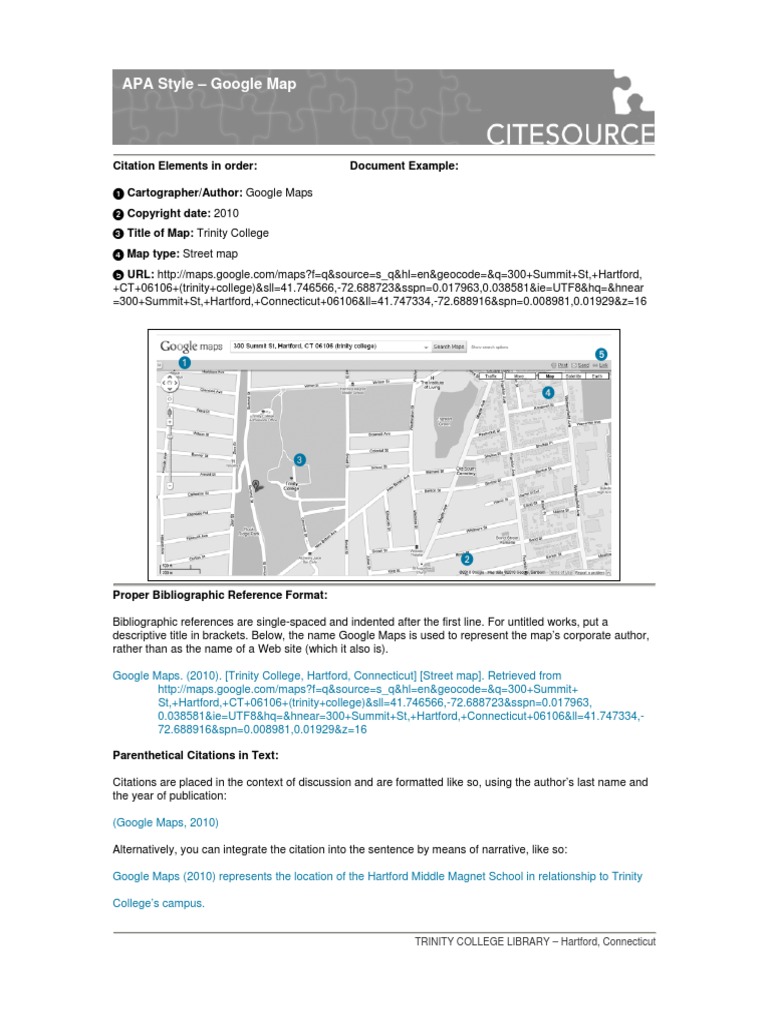 APA Style - Google Map: Citation Elements in Order: Document Example | PDF