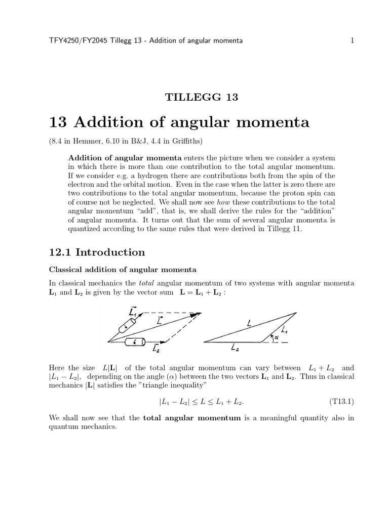 Angular Momentum Addition in Quantum Mechanics | PDF | Atomic Nucleus ...