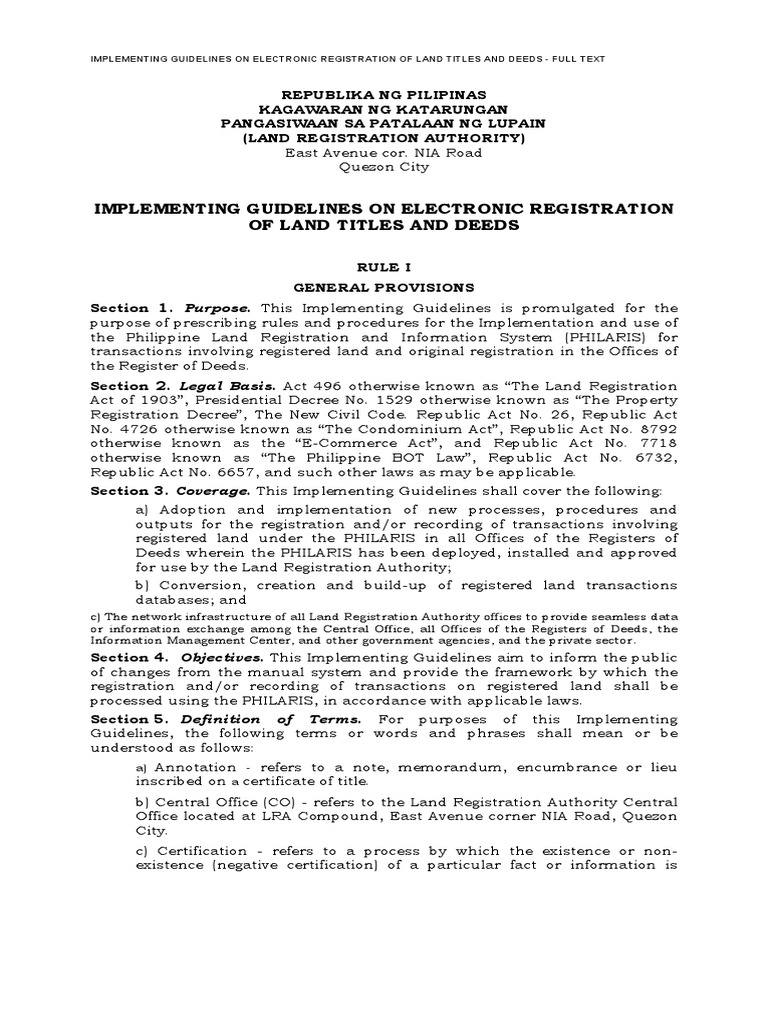 Implementing Guidelines On Electronic Registration of Land Titles and