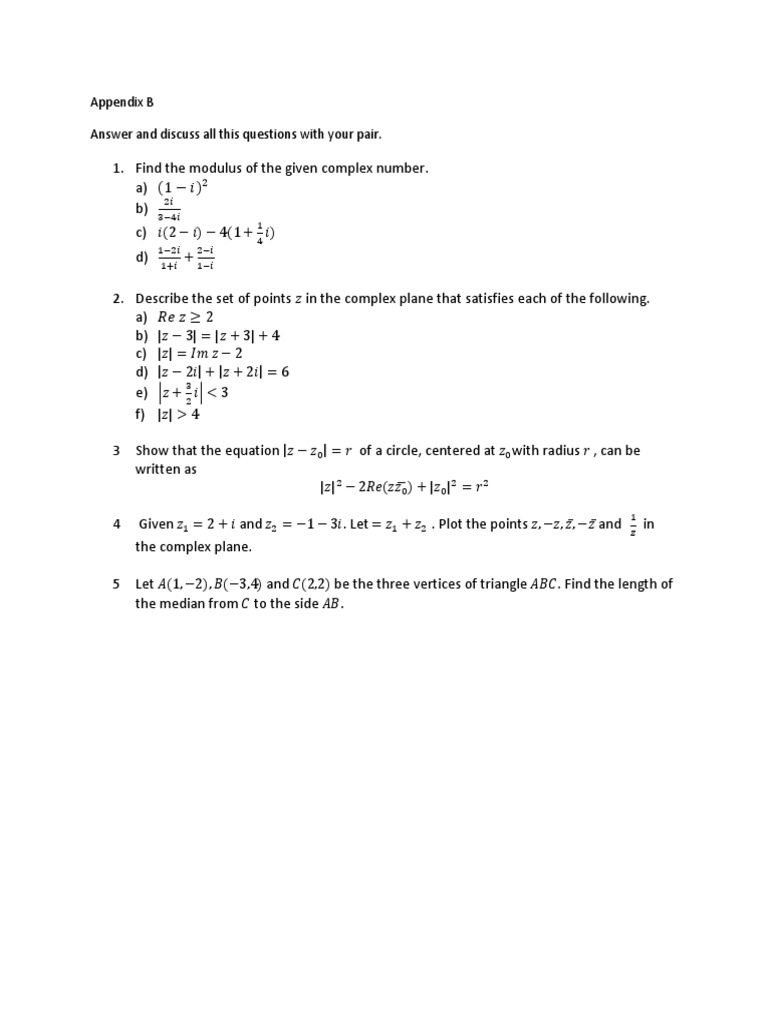 Complex Number Exercises and Analysis | PDF