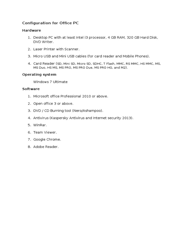 Office PC Setup Guide & Specs | PDF