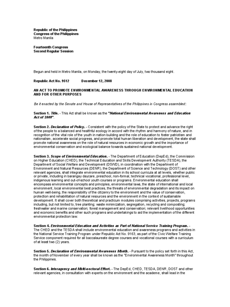 RA 9512: Promoting Environmental Awareness | PDF