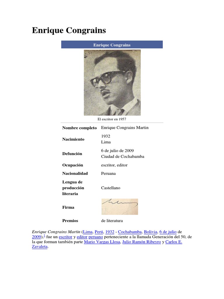 Enrique Congrains PDF Poetas Migración humana