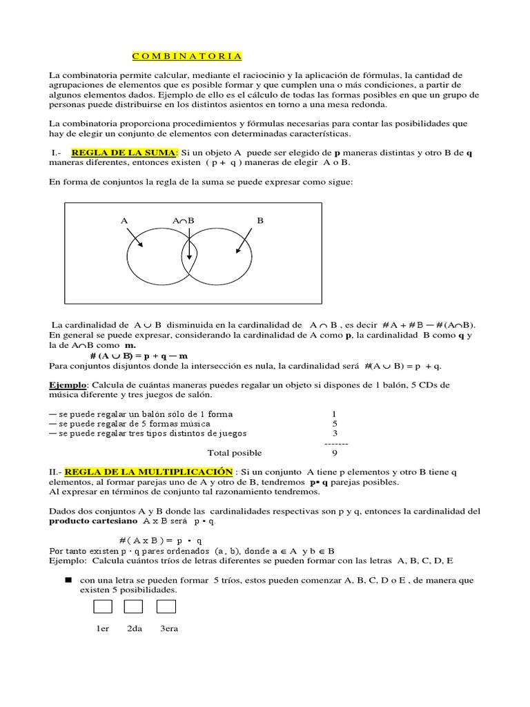 C O M B I N A T O R I A 2012 Permutacion Conjunto Matematicas