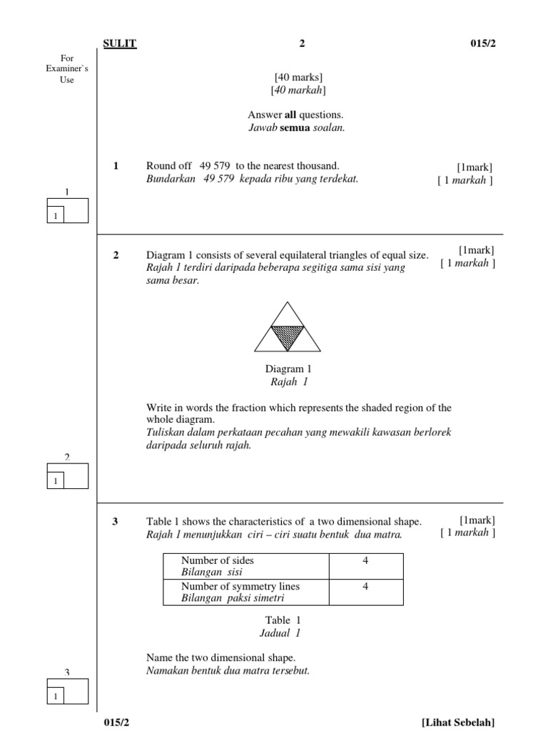 Pra Upsr Maths Paper 2 JPN Perak | PDF