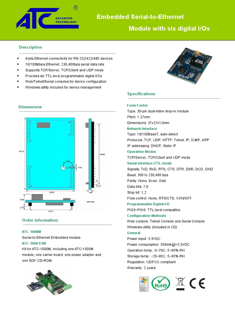 ATC-1000M Embedded Serial Module Datasheet | PDF | Digital Electronics ...