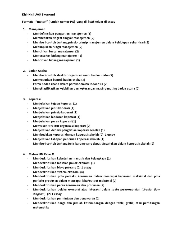 Materi Perekonomian Indonesia Soal Uas