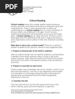 Critical Reading: Critical Reading Means That A Reader Applies Certain Processes