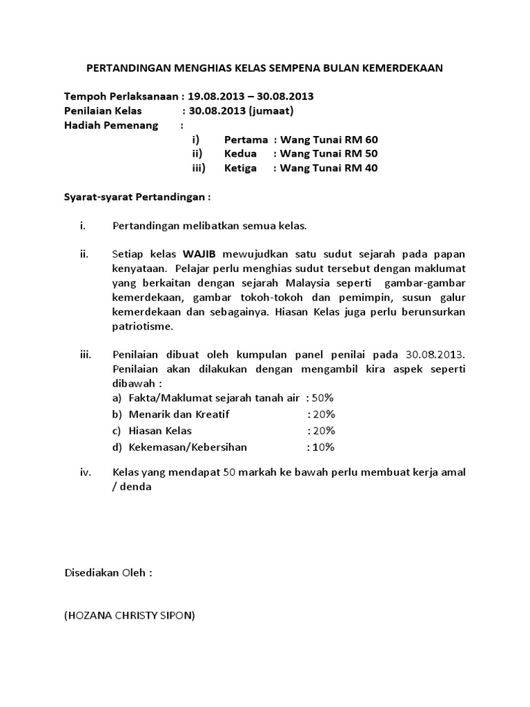 Pertandingan Menghias Kelas Sempena Bulan Kemerdekaan