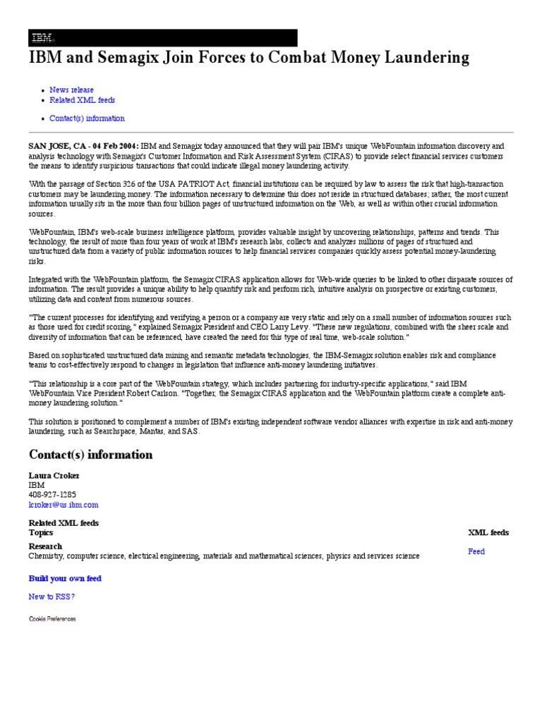 IBM and Semagix Anti-Money Laundering Solution | PDF | Money Laundering ...