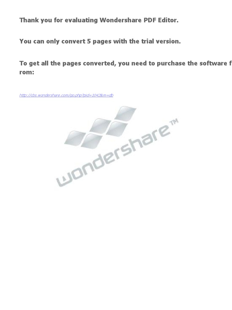 Thank You For Evaluating Wondershare PDF Editor. You Can Only Convert 5 ...
