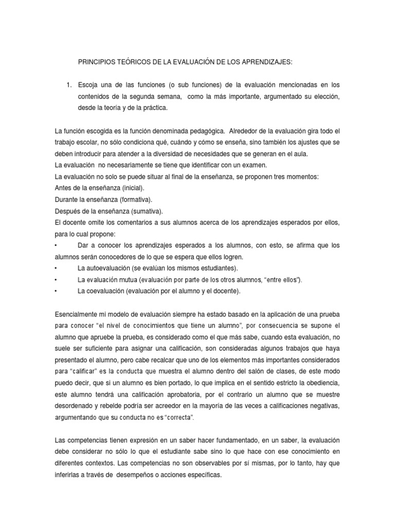 Principios de Evaluación del Aprendizaje | PDF | Evaluación | Maestros