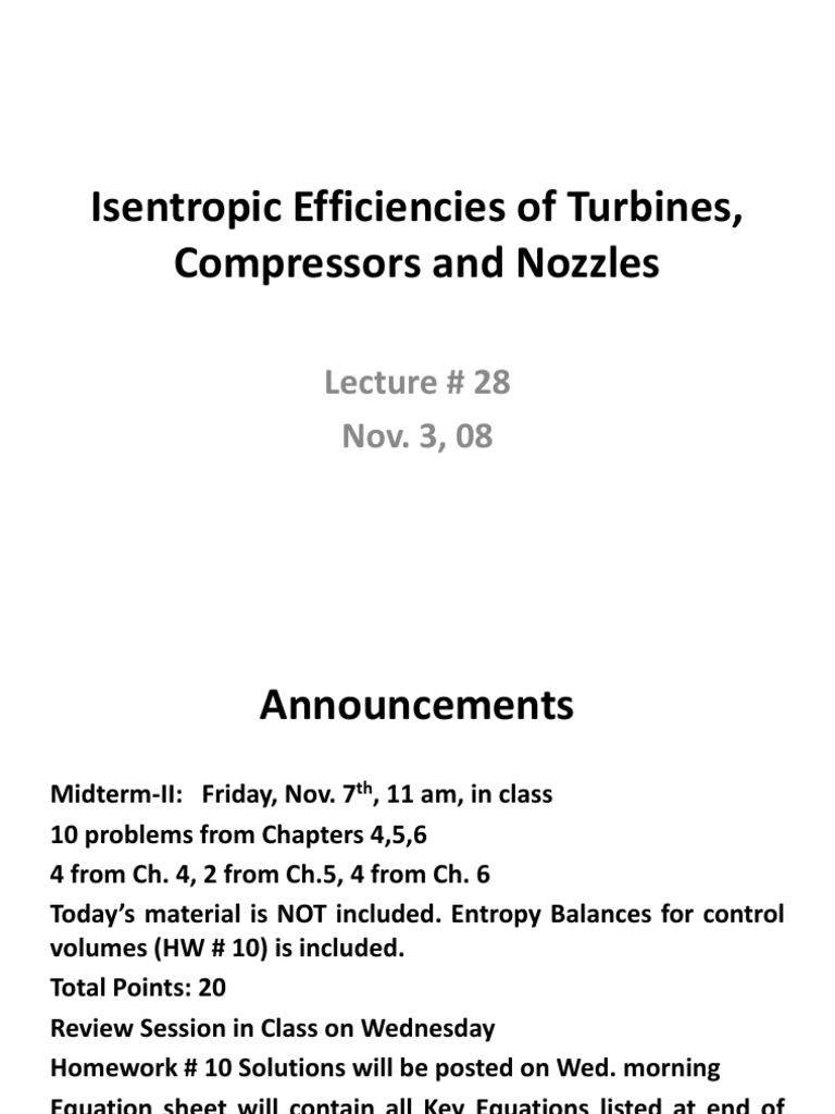 Isentropic Efficiency in Turbines and Compressors | PDF | Turbine | Gas ...