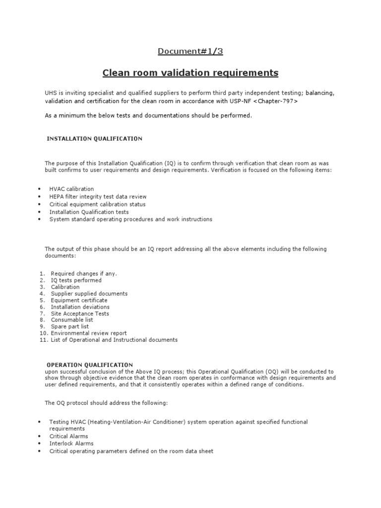 Clean Room Validation Protocol Overview | PDF | Verification And ...