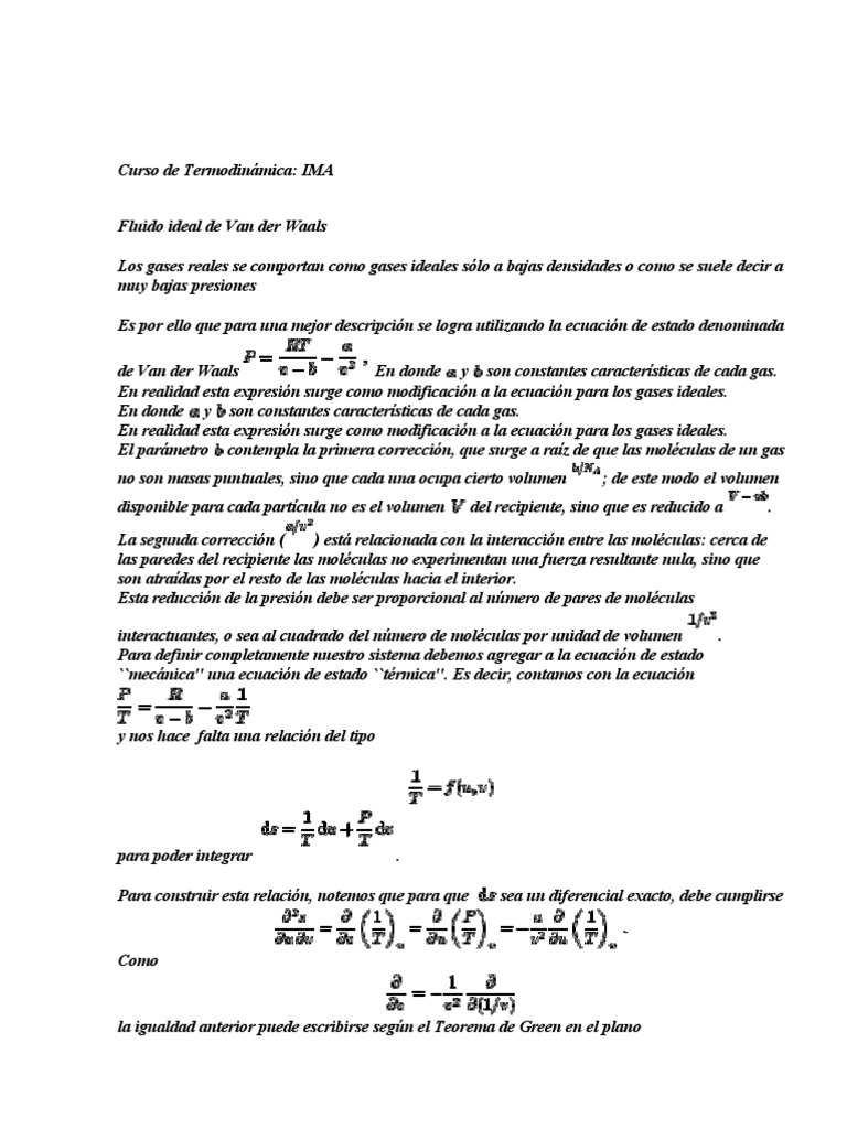 Ecuación de Van der Waals para Gases Reales | PDF | Gases | Ecuaciones