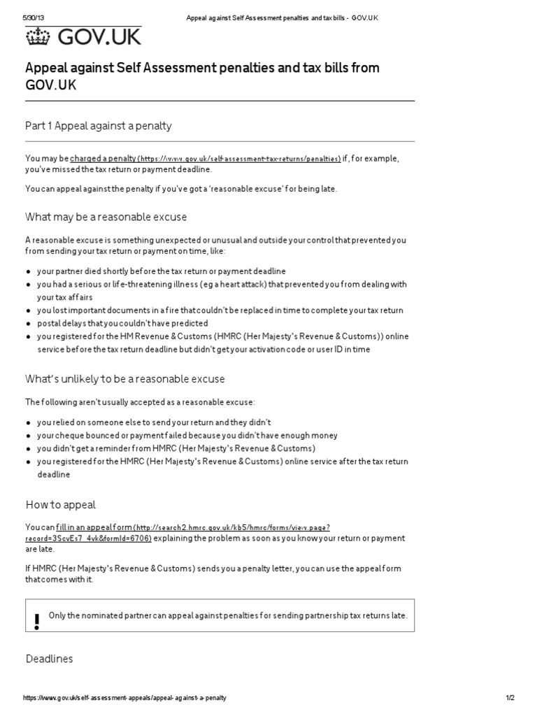 Appeal Against Self Assessment Penalties And Tax Bills Gov Pdf Elizabeth Ii Taxes