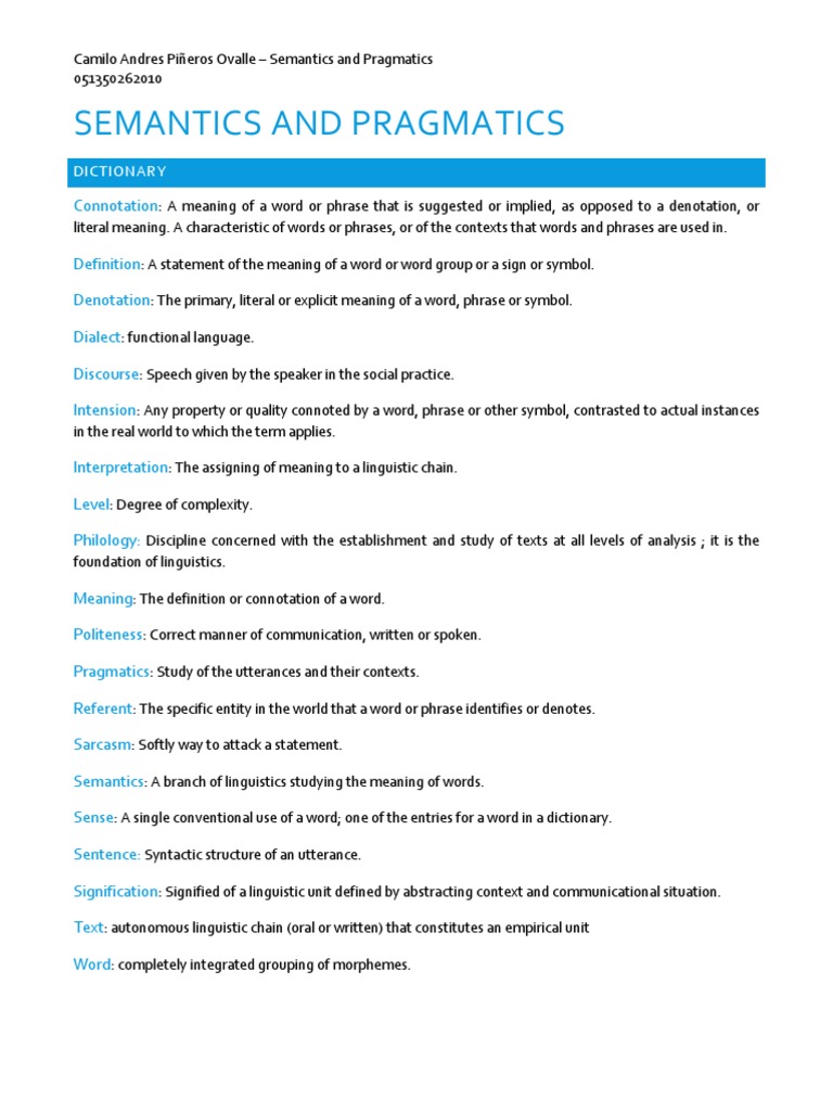 Semantics And Pragmatics Dictionary - 