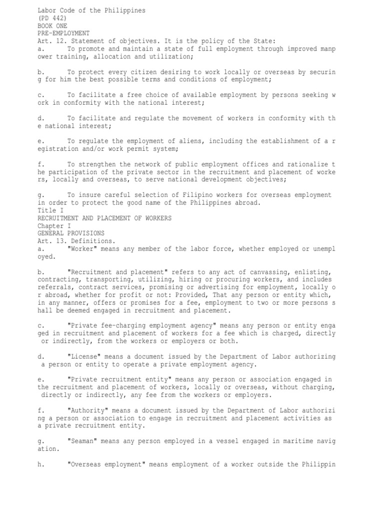  labor code of the philippines employment labour law
