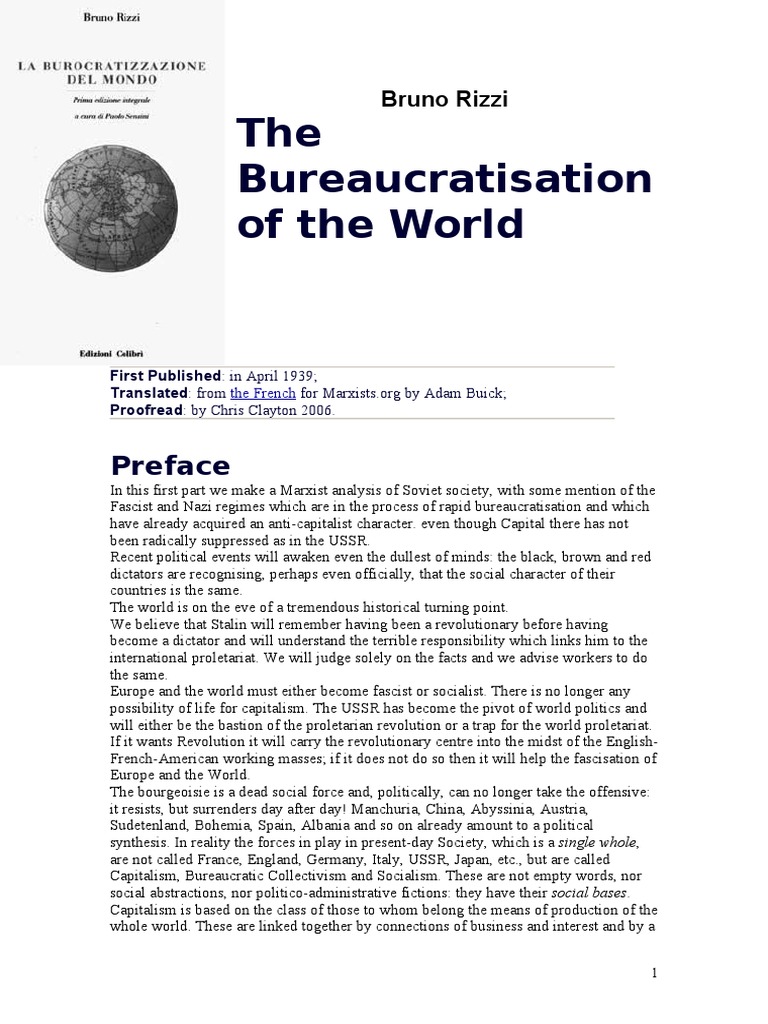 Bruno Rizzi The Bureaucratisation of The World 1939 | PDF | Socialism ...