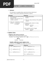 Chapter 7 Algebraaic Expressions