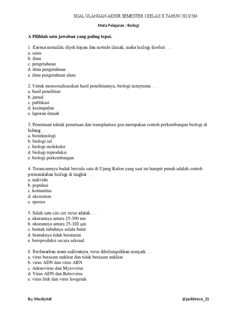 Mempersiapkan Diri Menuju Sukses: Panduan Lengkap Download Soal UAS Biologi Kelas X Semester 1