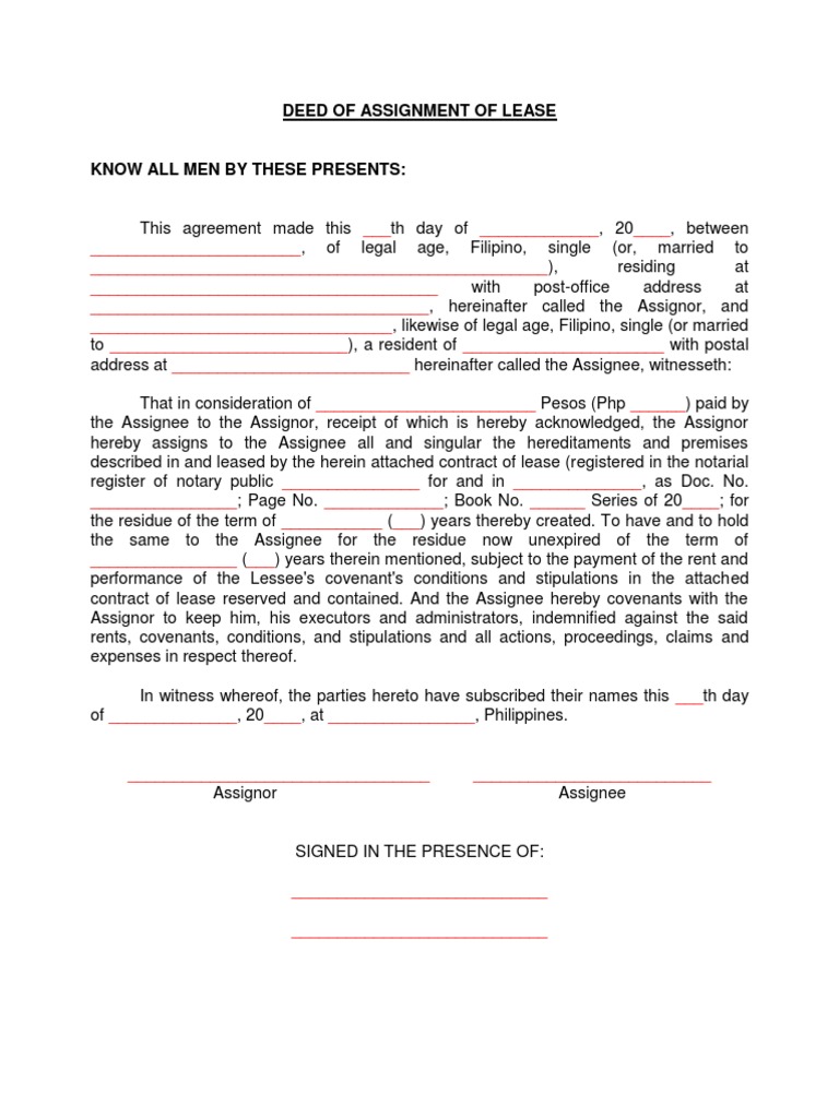 deed of assignment of rental income