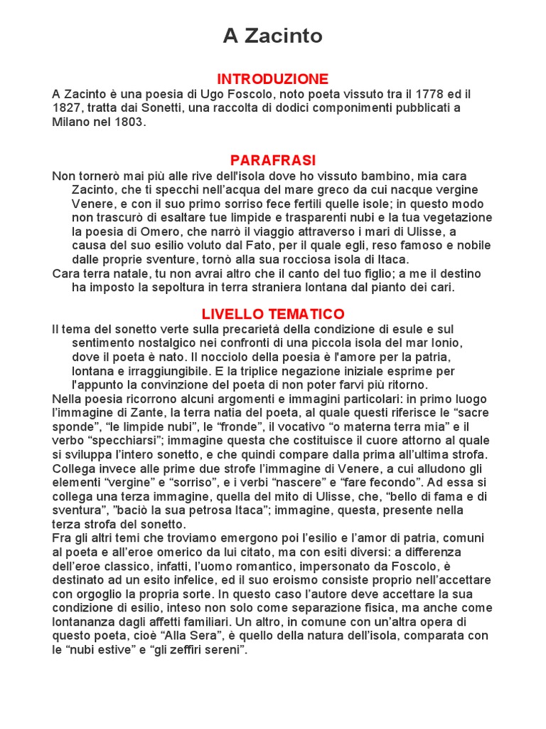 una poesia come a zacinto