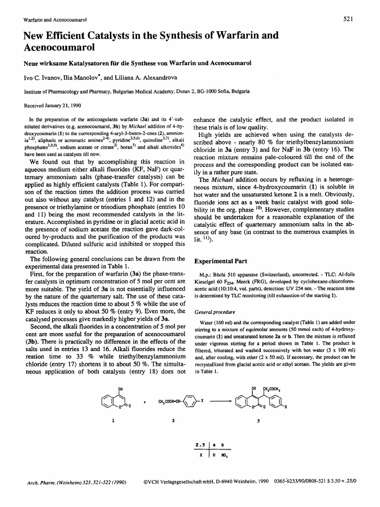 Efficient Catalysts for Warfarin Synthesis | PDF | Catalysis | Chemical ...