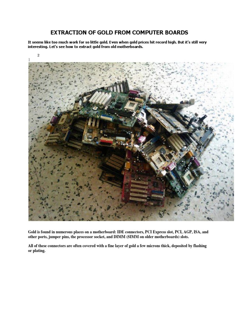 Extraction Of Gold From Computer Boards Pdf Chlorine Sets Of