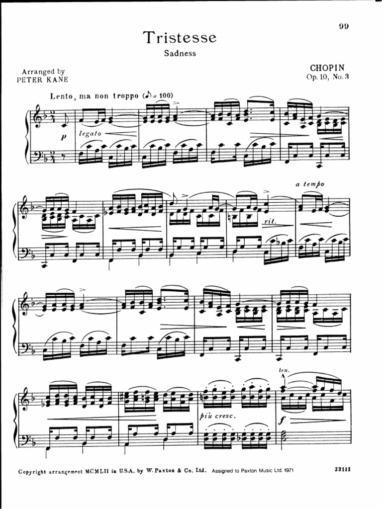 Chopin-Kane Tristesse Op.10 N°3 Version Simplifiée | PDF