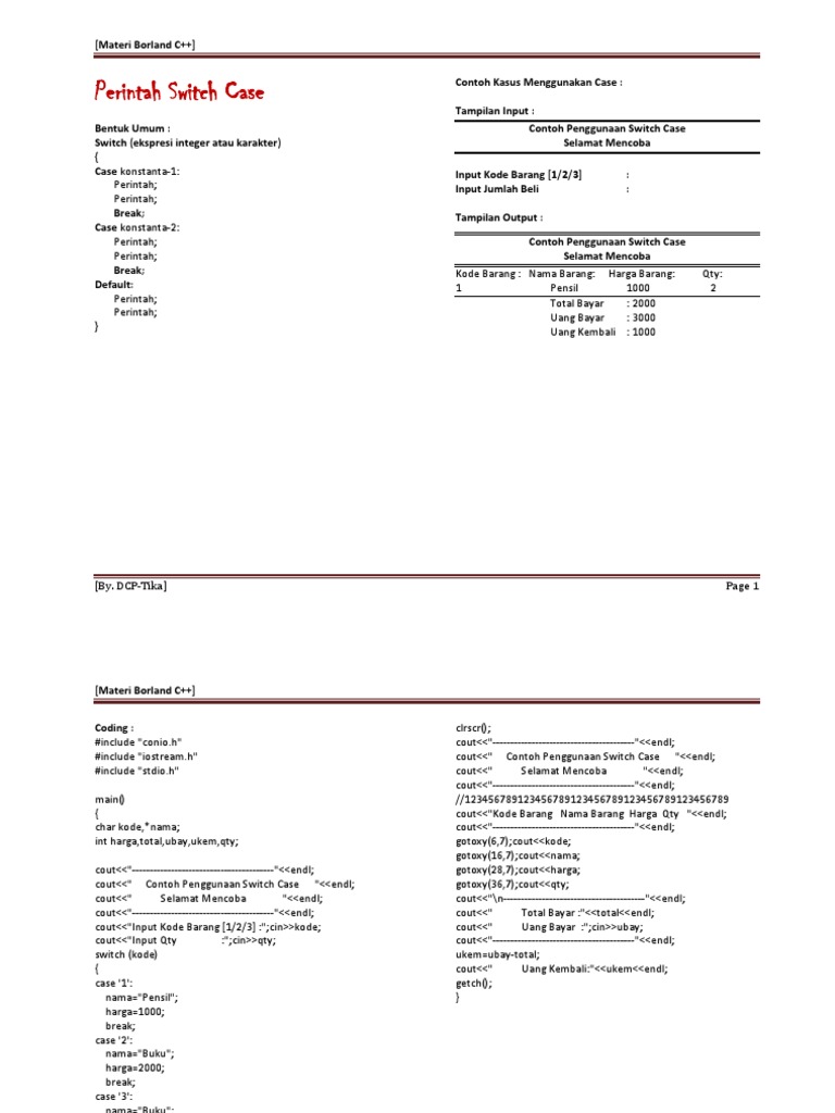 Panduan Switch Case & Looping C++ | PDF