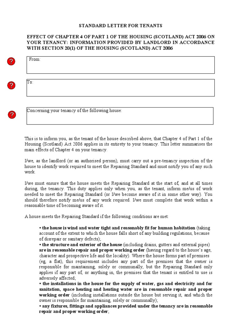 Standard Letter For Tenants - Scotrepair | PDF | Leasehold Estate ...