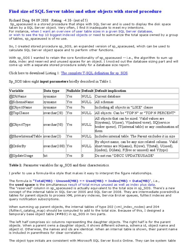 Find Size of SQL Server Tables and Other Objects With Stored Procedure ...