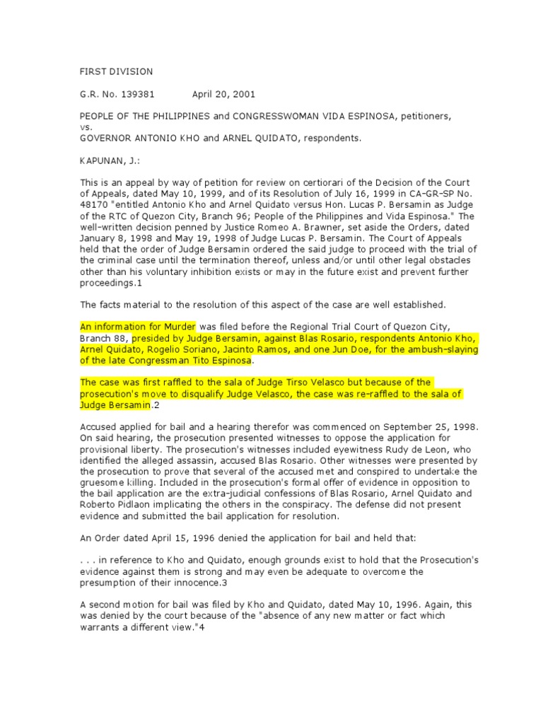 Court Ruling on Judge's Inhibition in Murder Case | PDF | Bail | Court ...