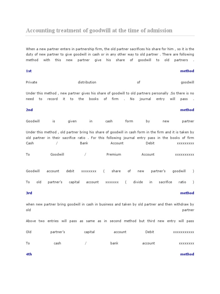 Accounting Treatment of Goodwill at The Time of Admission | PDF ...