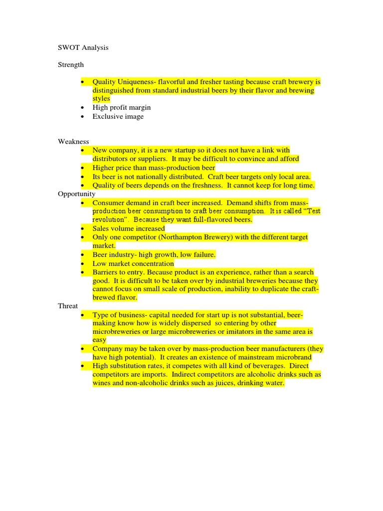 Brewing Industry SWOT Analysis Microbrewery