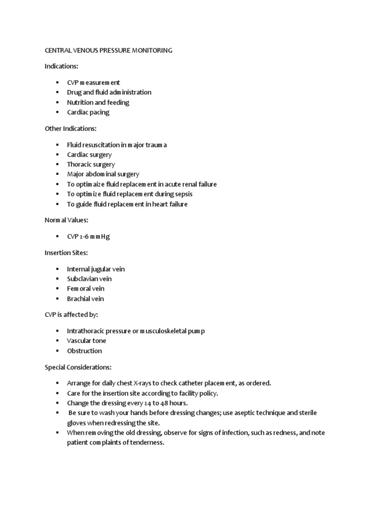Central Venous Pressure Monitoring Guide | PDF | Medical Specialties ...
