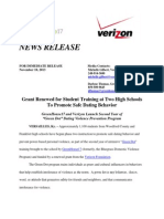 News Release: Grant Renewed For Student Training at Two High Schools To Promote Safe Dating Behavior