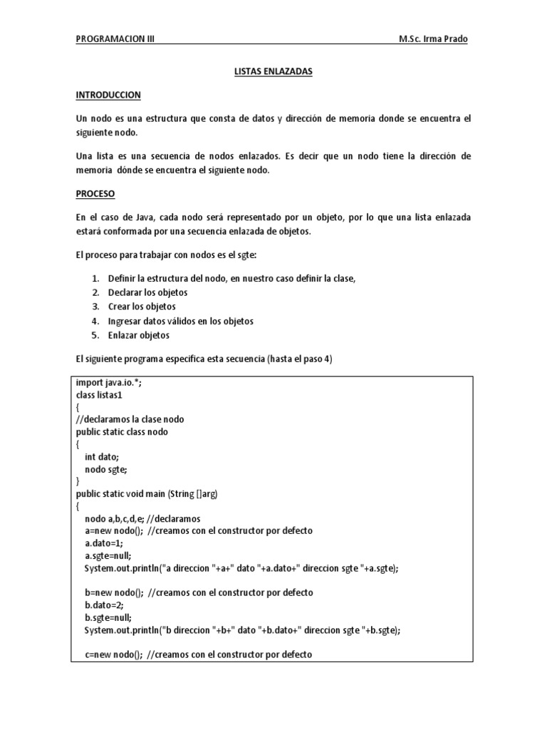 Listas Enlazadas en Java: Guía Práctica | PDF | Áreas de informática ...