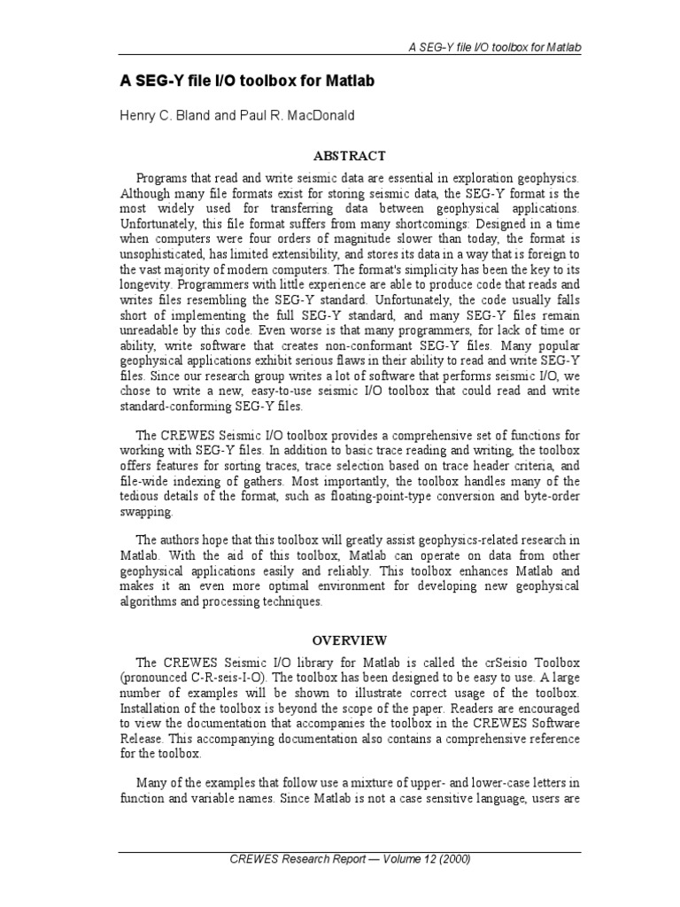 Matlab SEG-Y Toolbox for Geophysicists | PDF | File Format | Computer File