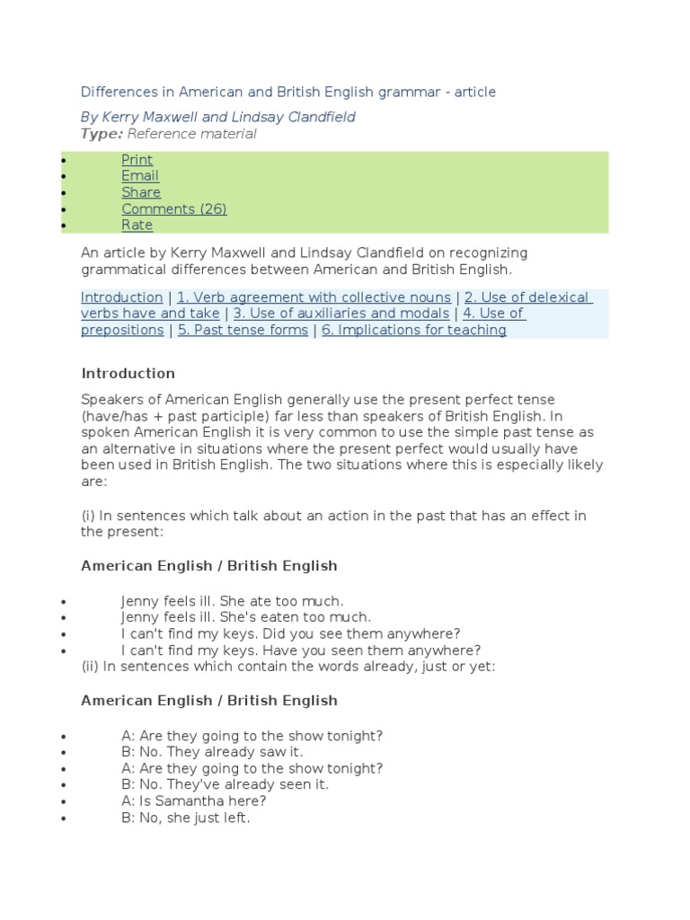 Differences in American and British English Grammar | PDF | Grammar ...