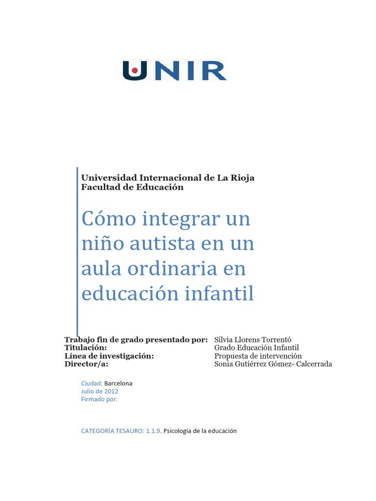 Integración de niños autistas en aulas infantiles | PDF | Espectro ...