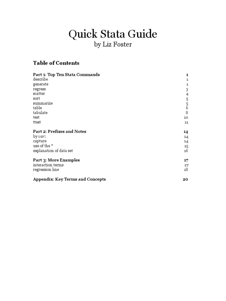 Quick Stata Guide Pdf Student S T Test Errors And Residuals