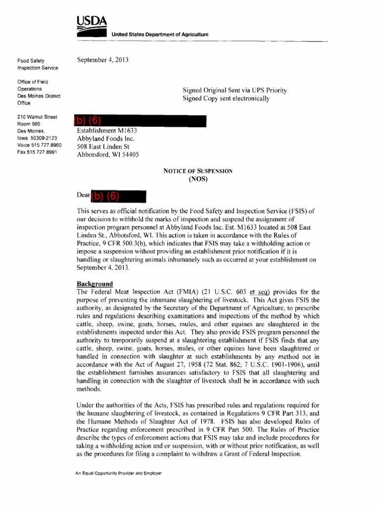 Abbyland Foods Abbotsford WI Inhumane Animal Handling USDA FSIS PDF