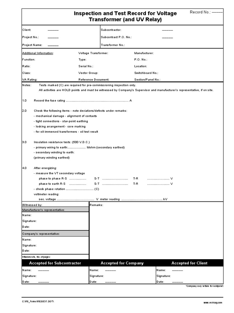 Voltage Transformer Inspection Record | PDF