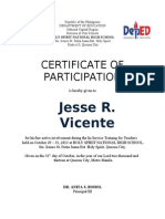 Holy Spirit National High School Certificate of Participation for Jesse R. Vicente