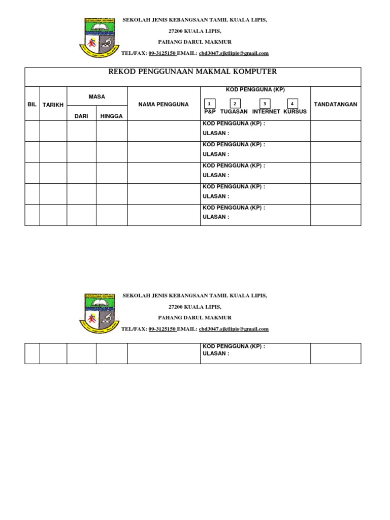 Rekod Penggunaan Makmal Komputer | PDF | Karier & Perkembangan
