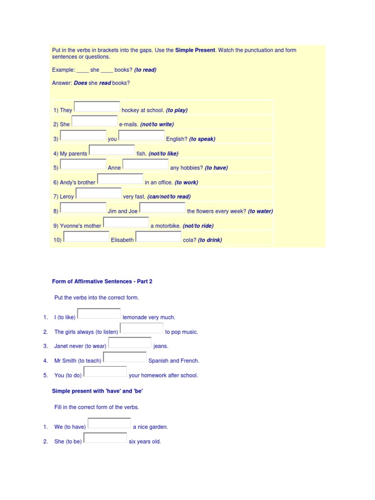 Put in the Verbs in Brackets Into the Gaps Languages
